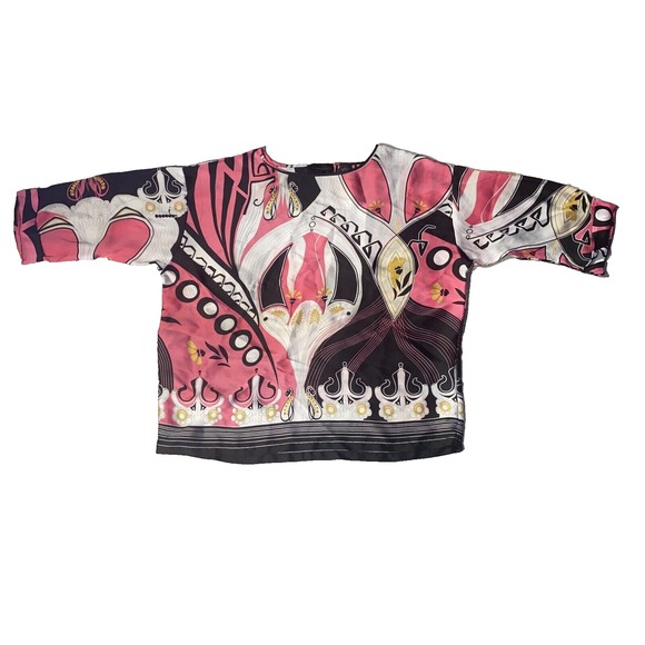 Investments Tops - Investments Top Women's Medium Multicolor Printed 3/4 Sleeve Round Neck Pullover